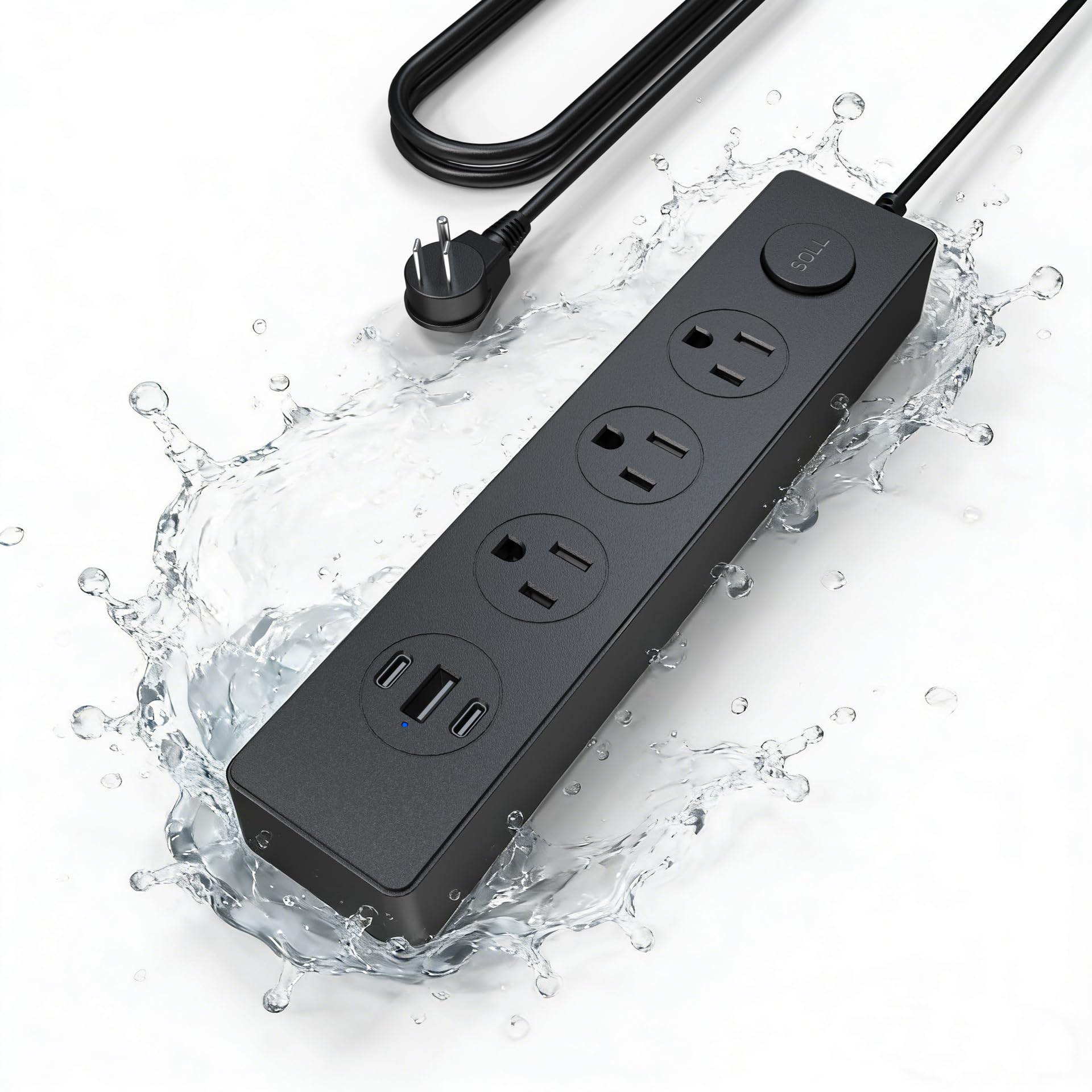 SOLL IPX9 Outdoor Power Strip Weatherproof, Surge Protector Power Strip with 3 Outlet and 3 USB Charging Ports(2 USB C), 6FT Extension Cord for Patio,