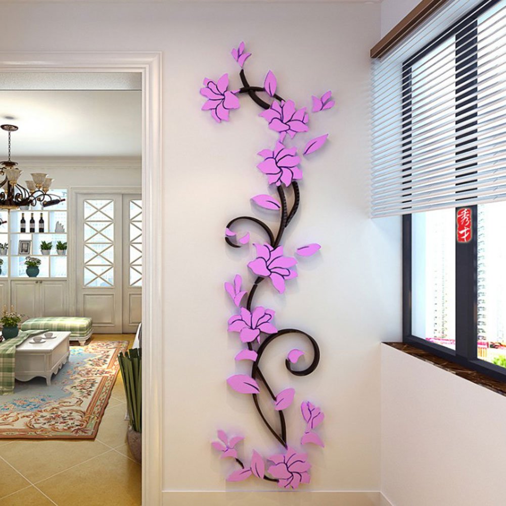 Autocollants muraux rotin rose 3D rouge amovibles stickers chambre