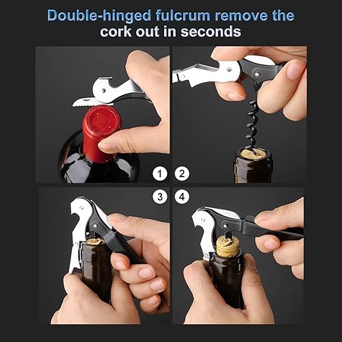 Miniatura 3 de Paquete de 2 sacacorchos profesional con cortador de aluminio, llave de vino para servidores, camareros, abrebotellas manual de doble bisagra,
