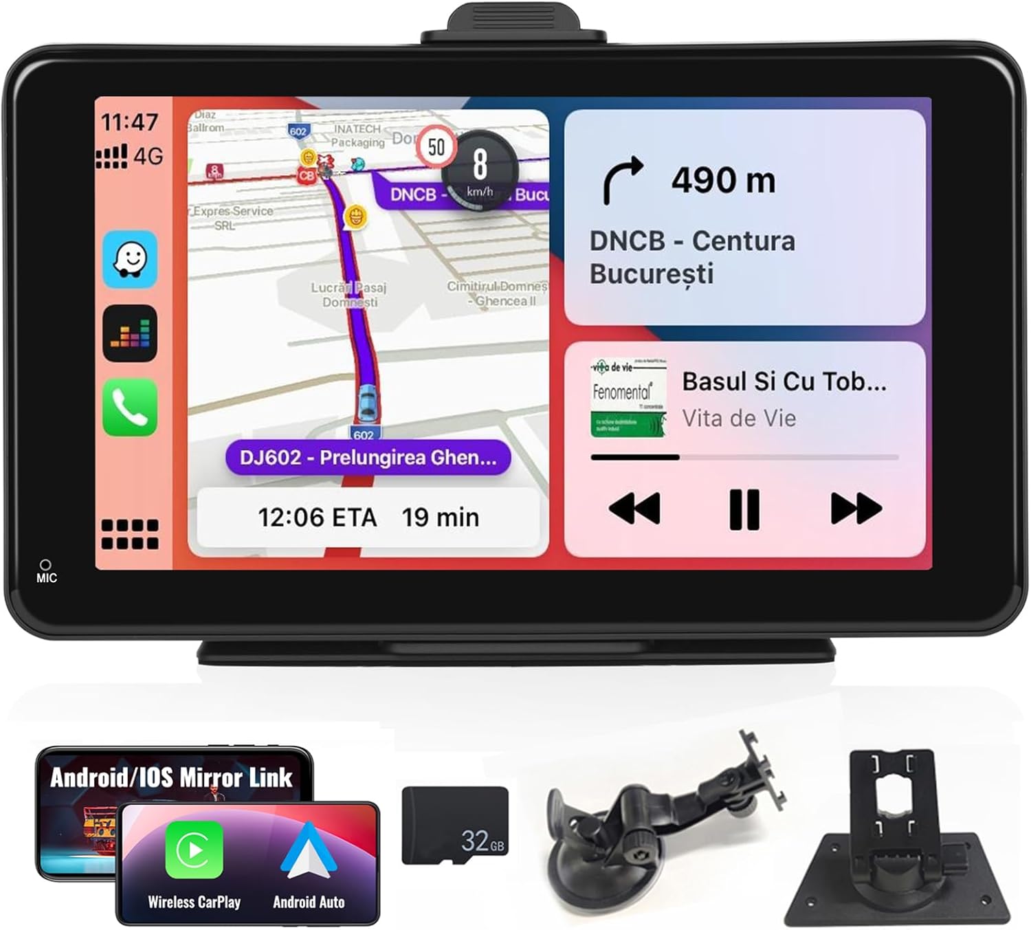 UNITOPSCI Portable Car Stereo Radio Wireless Apple CarPlay