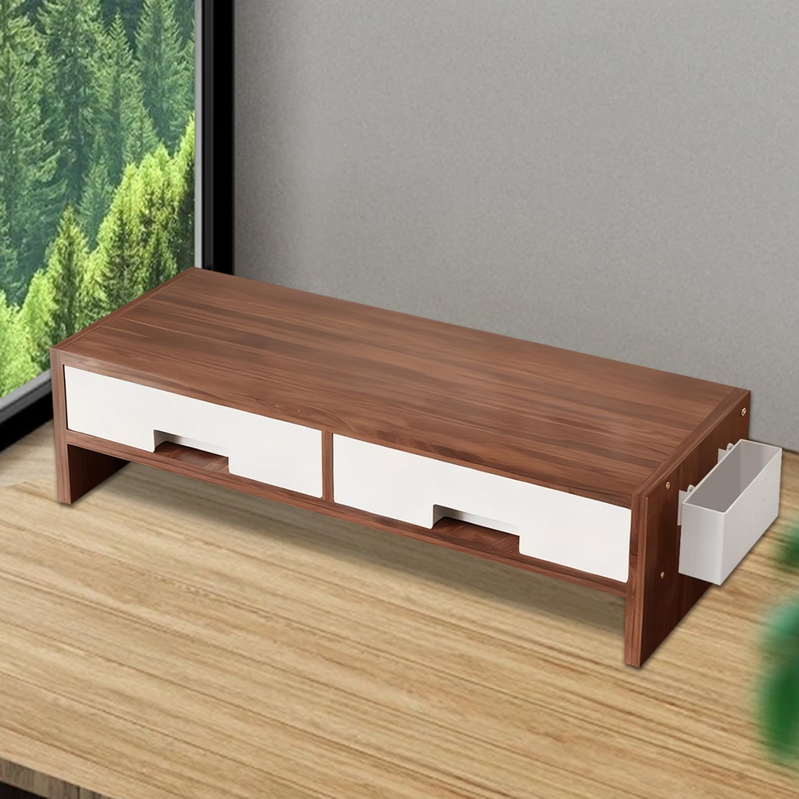 Soporte Para Monitor Organizador Ergonómico Doble Cajón