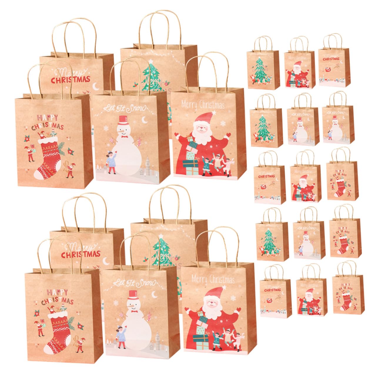 UKCOCO 25pezzi Sacchetti di Carta Natalizi Manici Sacchetti Regalo per Dolcetti da Festa Bomboniere Decorazioni per Feste di Natale