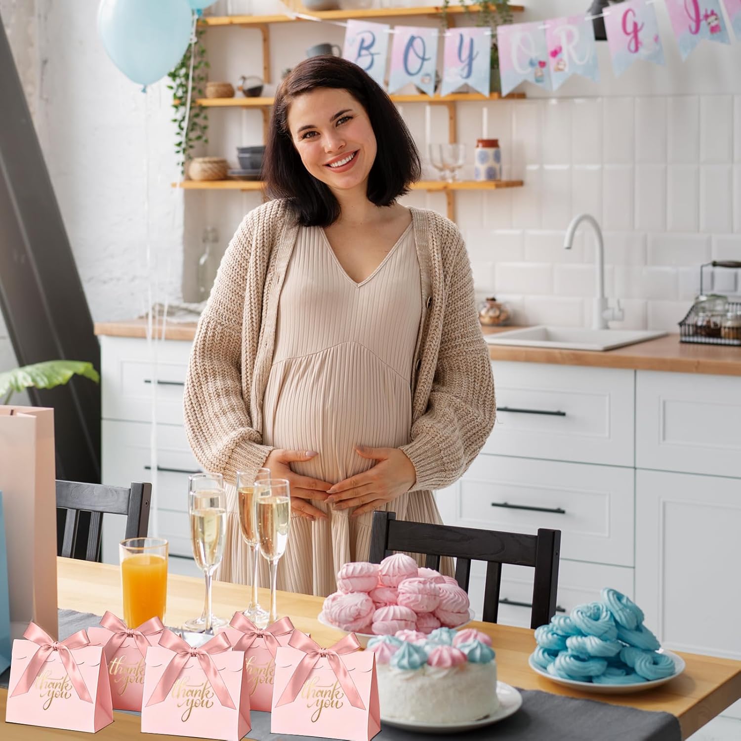 CINSOEN 24 PCS Thank You Gift Bags, 4.7x4.1x2.5 Inches Mini Baby Shower Favors Pink Small Party Favor Bags with Ribbon Candy Gift Boxes for Valentine Wedding Bridal Birthday Party Classroom School - Image 7