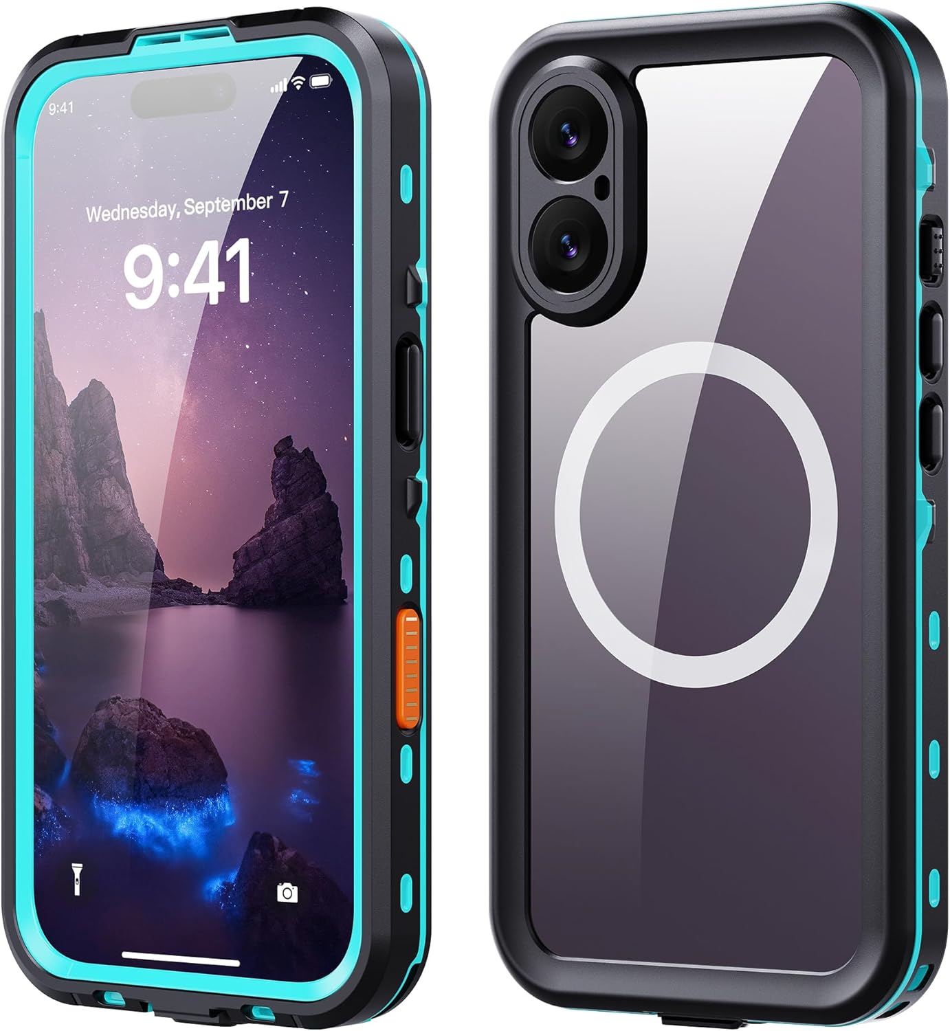Clear Waterproof Case for iPhone 17, Swimming Snorkeling Underwater Protective Phone Cover with Built-in Screen Camera Lens Protector, Military Grade Shockproof Drop-Proof, Teal