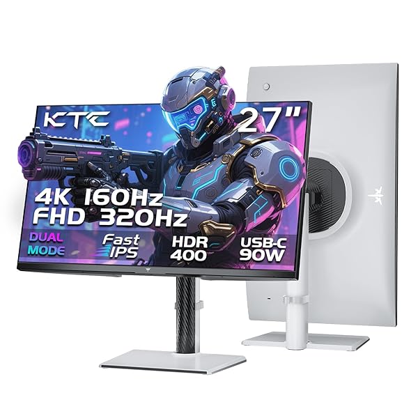 KTC 27 Inch 4K Gaming Monitor, Dual Mode UHD 160Hz & FHD 320Hz, Fast IPS, HDR400, Adaptive Sync, 90W Type-C, HDMI 2.1 & DP 1.4, Height Adjustment PC Monitor, VESA, KVM Support, H27P6