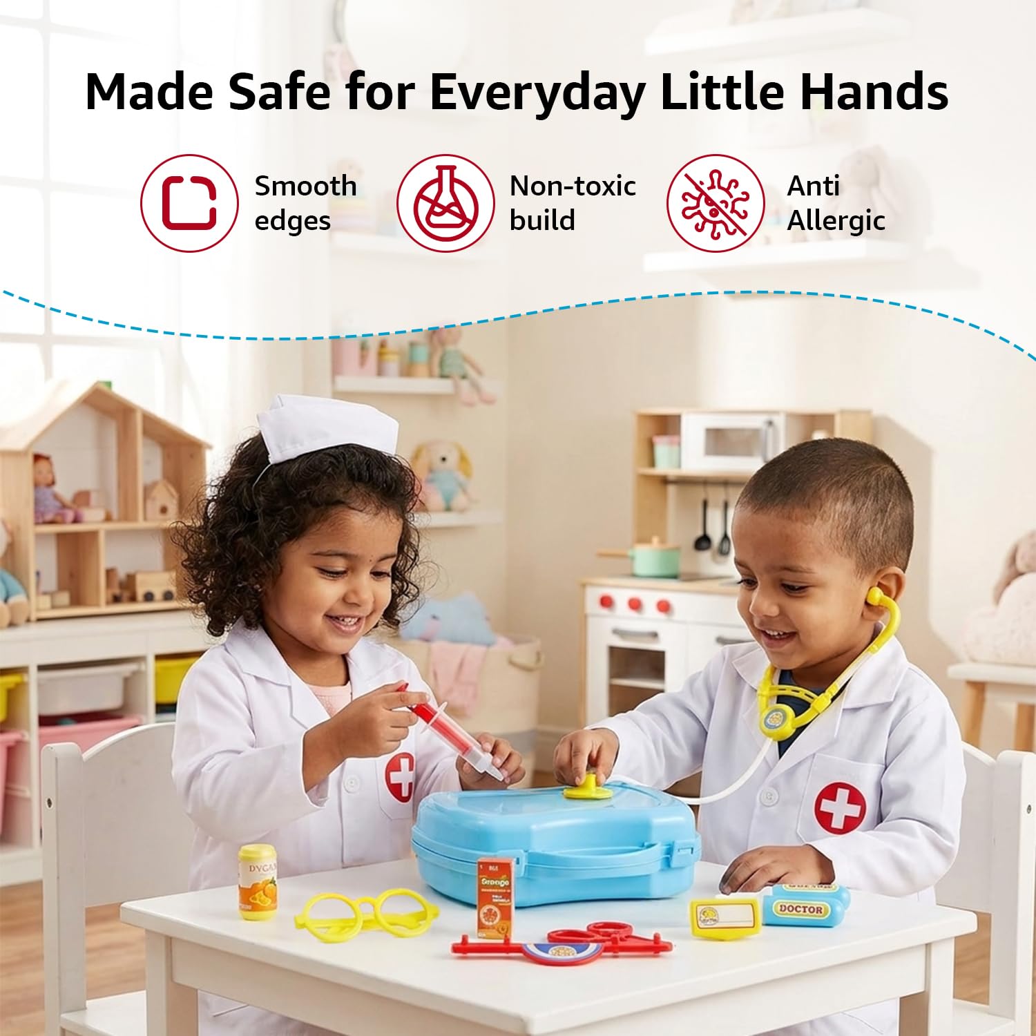 Jam & Honey Suitcase Doctor Set Toy for Kids 3+ Years, Portable Pretend Play Medical Kit with Accessories, Role Play Doctor Set for Boys & Girls, BIS Certified Safe 3