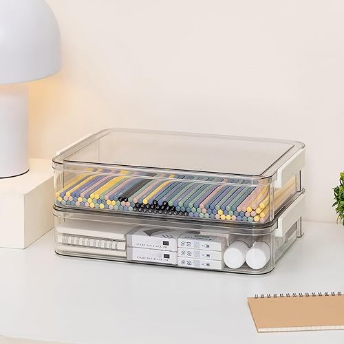 Miniatura 6 de Citylife - 2 contenedores de almacenamiento de plástico con tapas y pestillos, estuche portátil para proyectos para cajones, caja de archivos