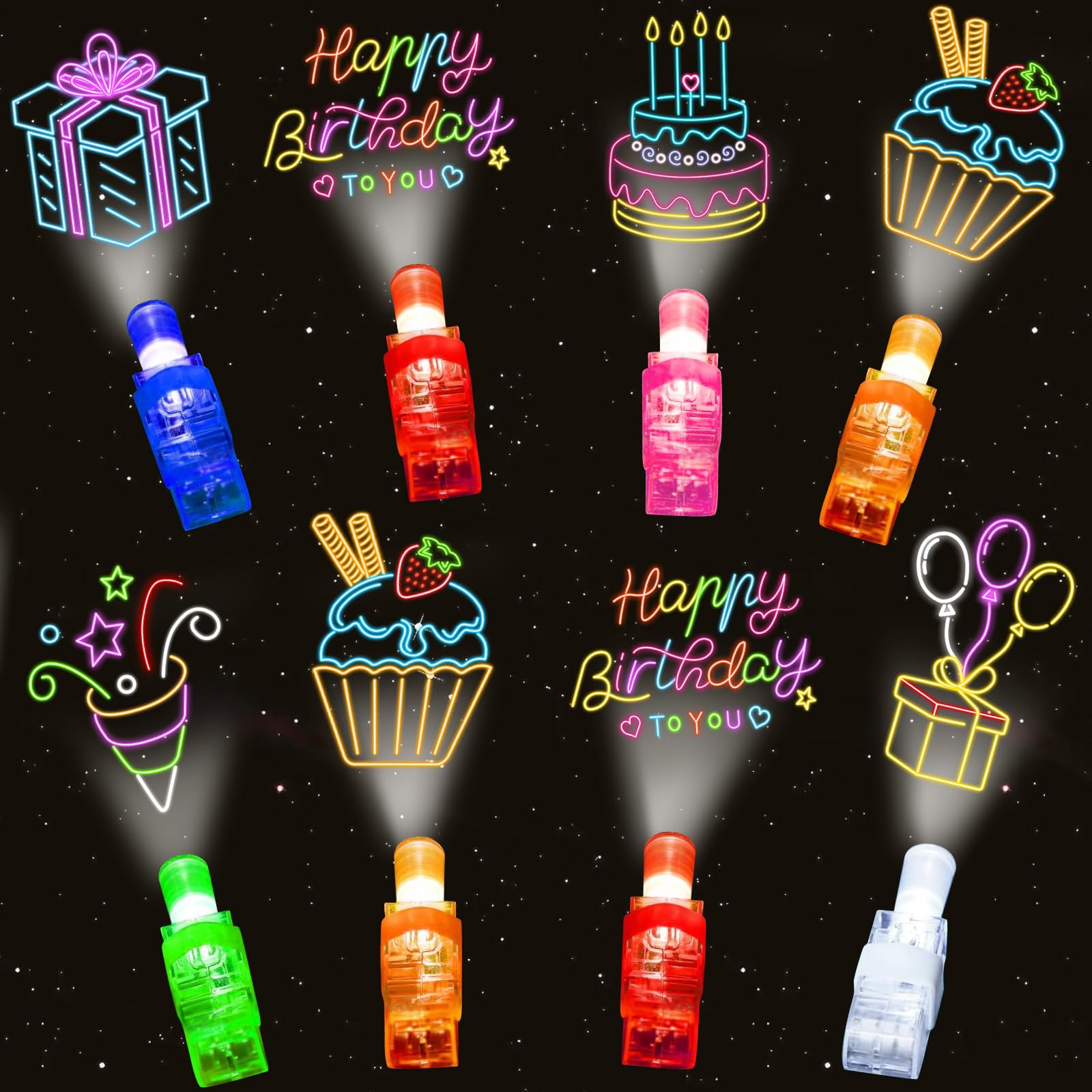 iRugosa hapfyer 24PCS Birthday Party Favors LED Finger Lights, Glow in the Dark Light Up Toys Gifts Bulk for Kids Boy Girl Birthday Goodie Bags