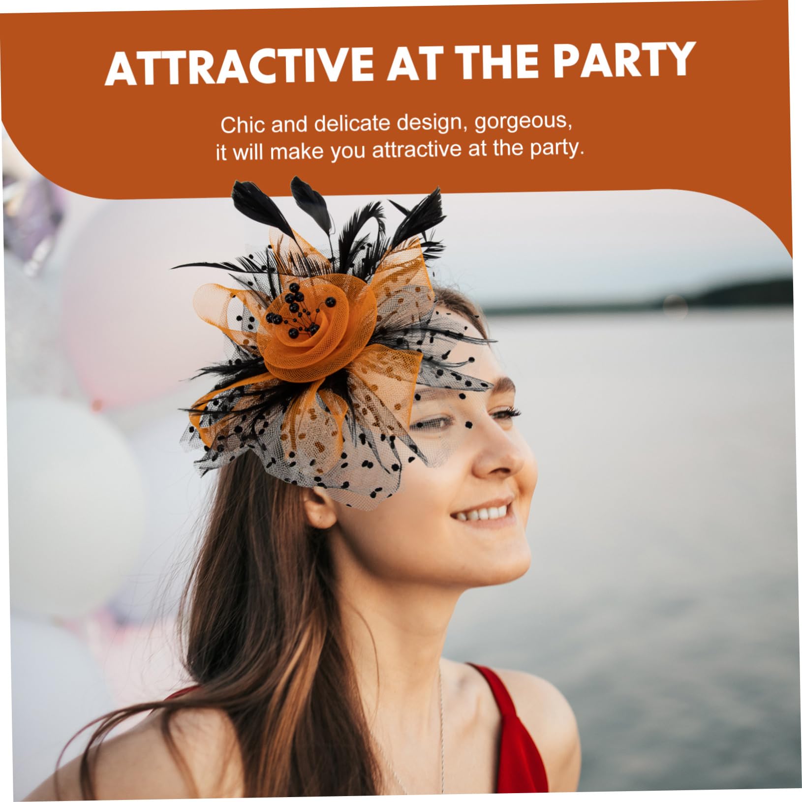 minkissy 4pezzi Fascinator Elegante Rete Per Feste Accessorio Moda Multifunzionale Per Cerimonie Matrimonio e Cosplay e Arancione