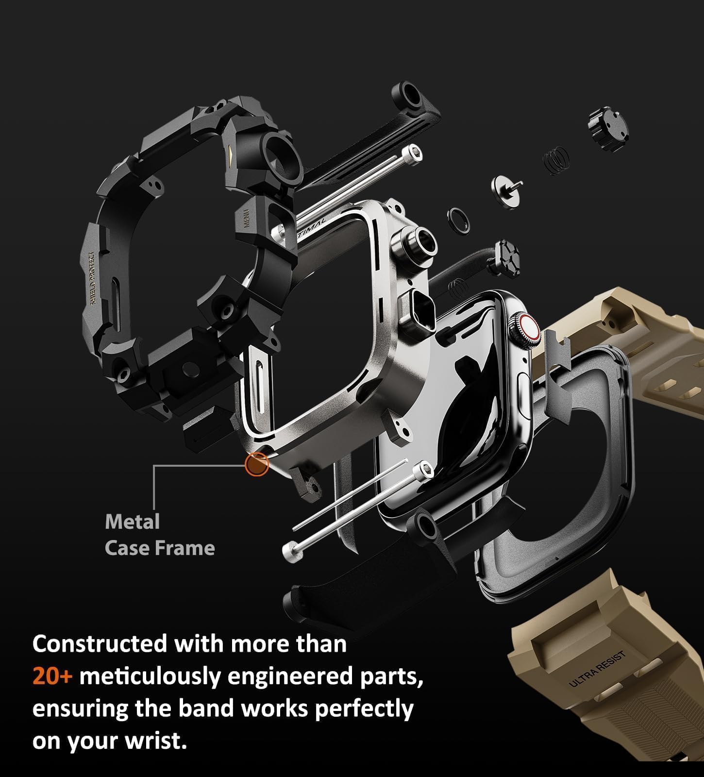 ULTIMAL Custodia robusta con cinturino per Apple Watch da 46 mm, compatibile con Apple Watch Serie 10, di grado militare, antiurto, per cinturino tattico da uomo (46 mm, giallo deserto)