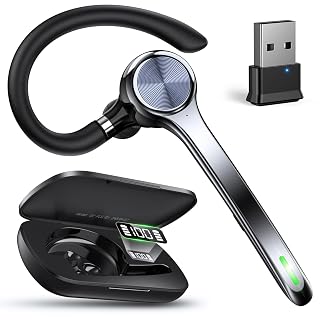 Bluetooth Headset, Wireless Earpiece with Upgrade Noise Canceling Mic,500mAh Charging Case Support 72H Talking Time,Hand-Free Headphones with Mute Button for Computer Cell Phones Trucker Work - Amazon product rated Grade A