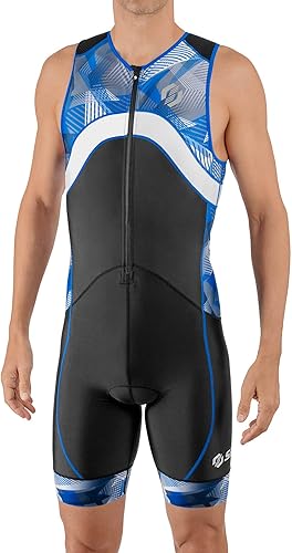 Miniatura 12 de SLS3 Trajes de triatlón para hombre, triatlón de triatlón de primera calidad, sin mangas, de secado rápido, con bolsillo trasero grande Ola gris