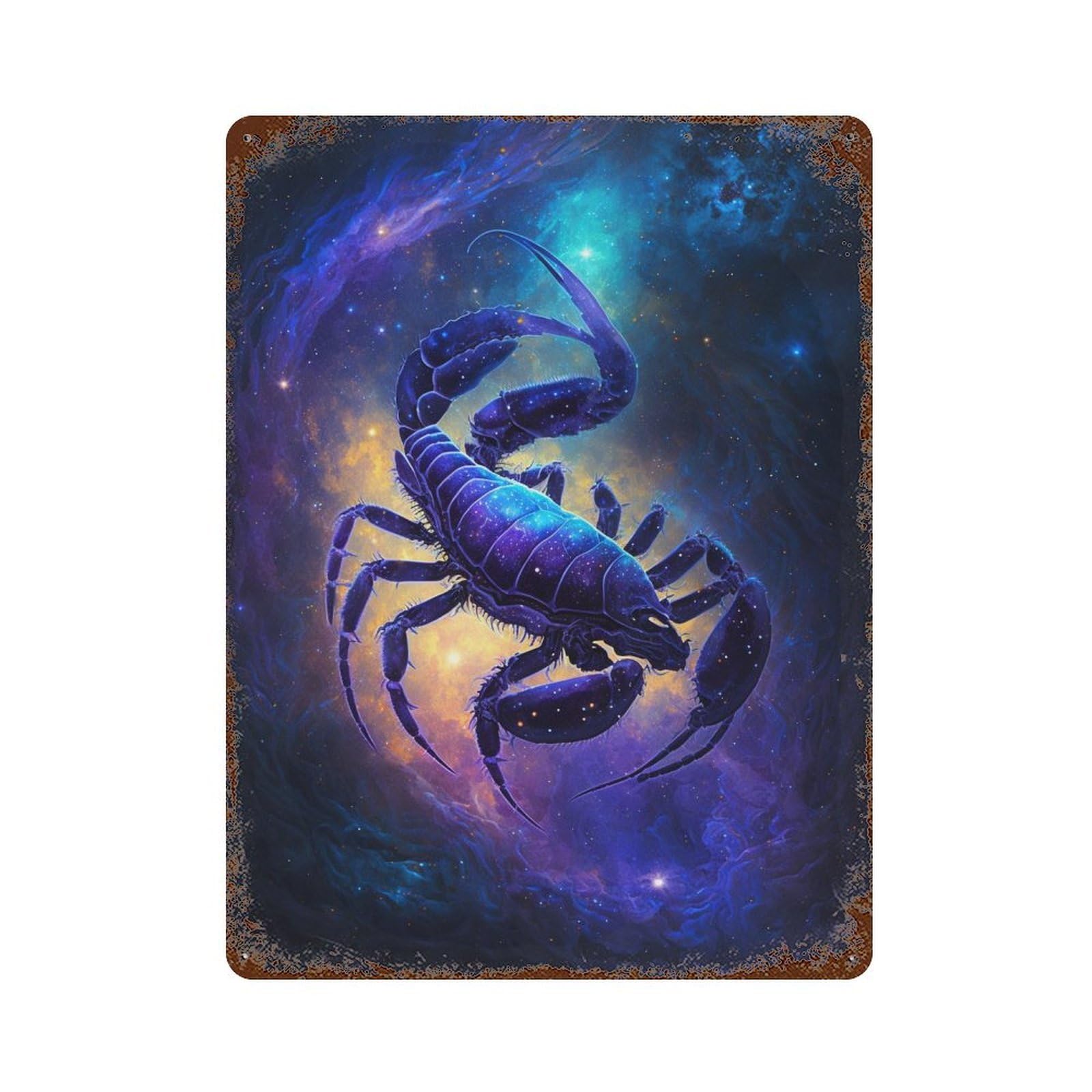 Rusty Metal Tin Sign Cosmic Scorpion Art Print 15.7"x11.8", Classic Wall Plaque for Cafe, Home Bar And Lounge Decor