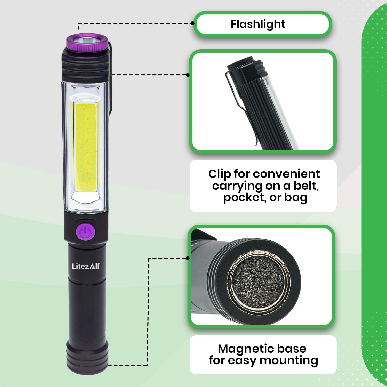 LitezAll Dual Function Task Light with UV Flashlight, Compact LED Utility Light with Built-In Ultraviolet Black Light for Inspection, Detection, Work, and Everyday Use