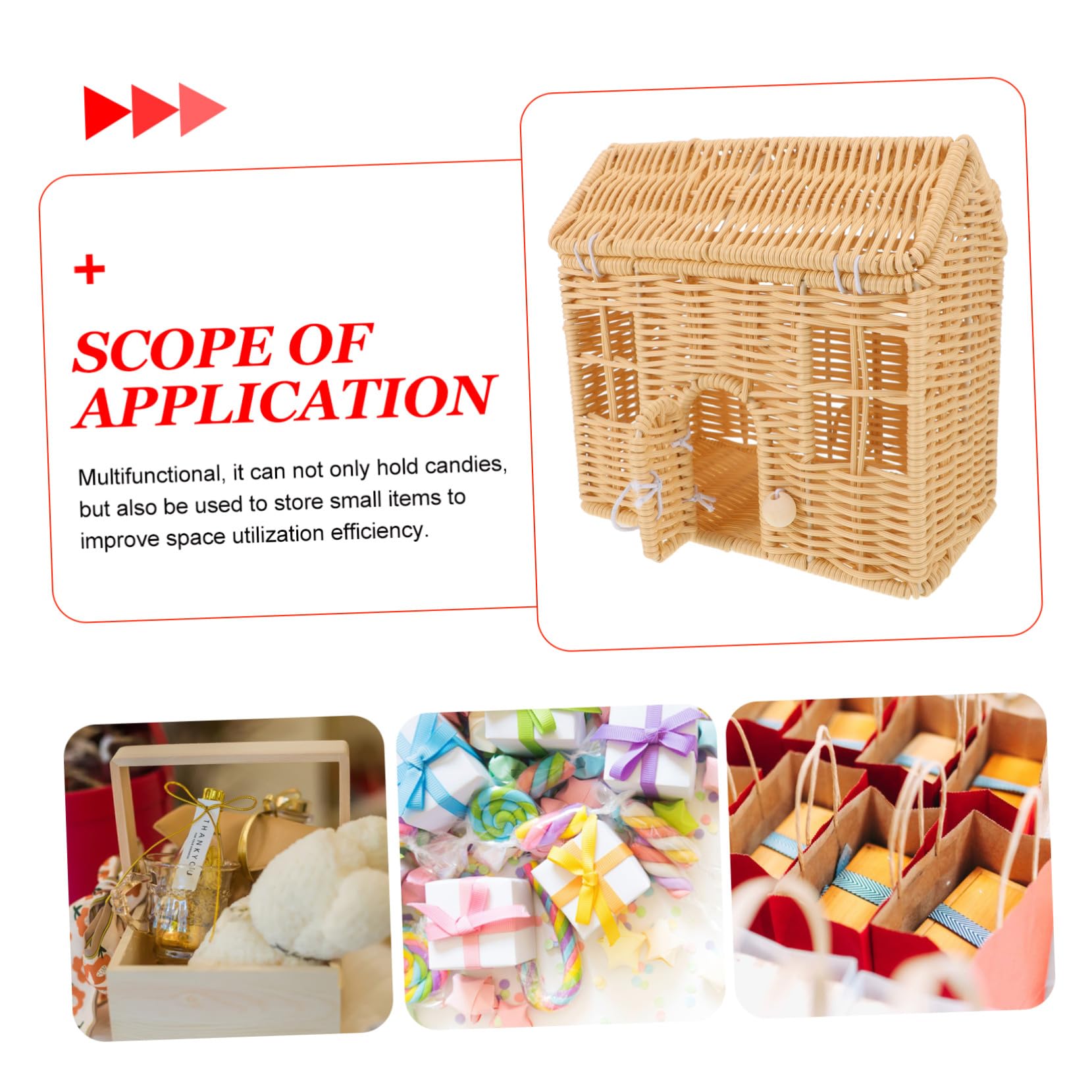 Hohopeti Cesta De Dulces Navideña Hecha Mano Con Asa Cesta Tejida De Ratán Sintético Con Forma De Casa Para Dulces y Chocolates Para Recuerdos De Fiesta