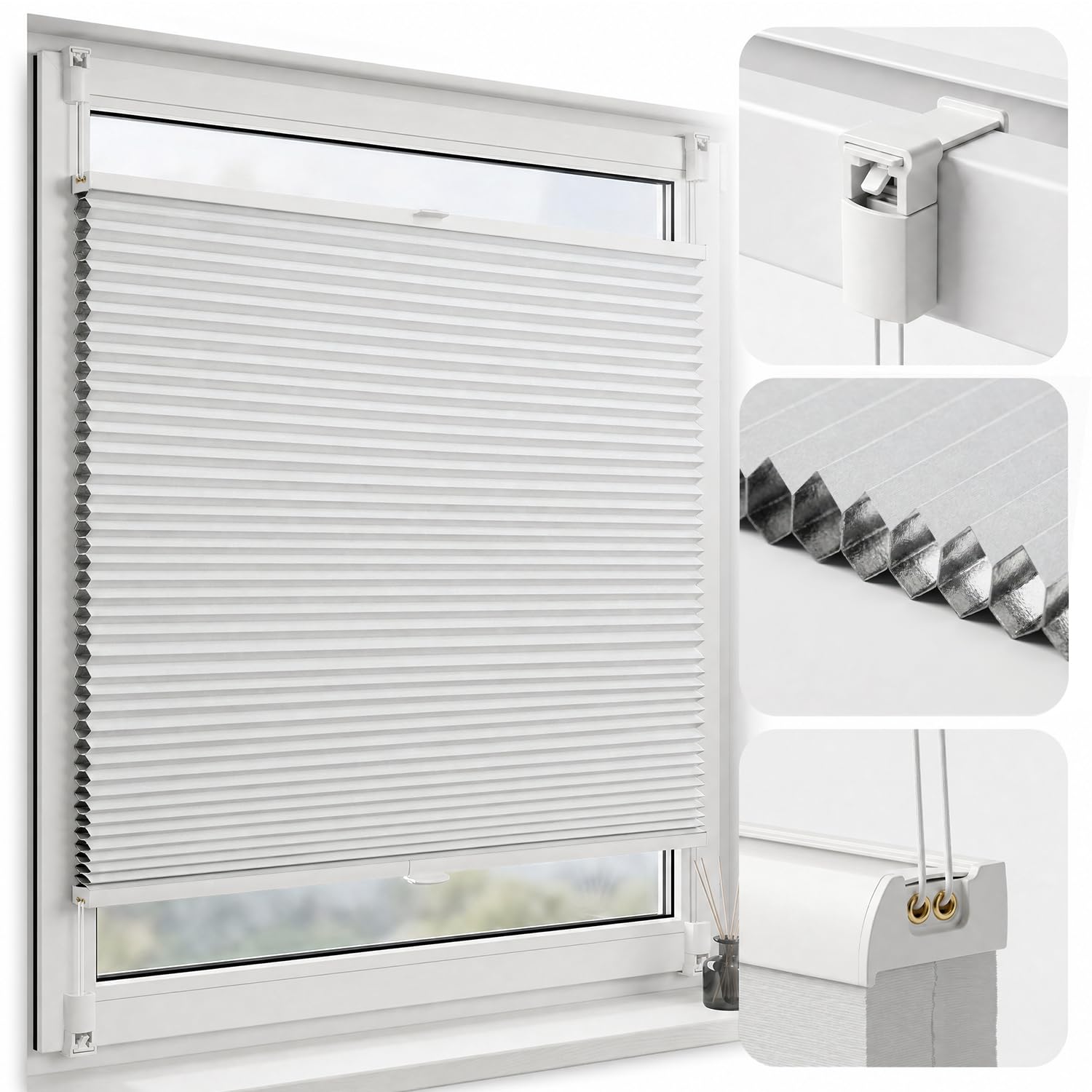SALCAR Plissee ohne Bohren Klemmfix für Fenster & Türen, lichtdurchlässig & Blickdicht, Faltrollo stufenlos verstellbar, Sichtschutz mit Alu-Leisten