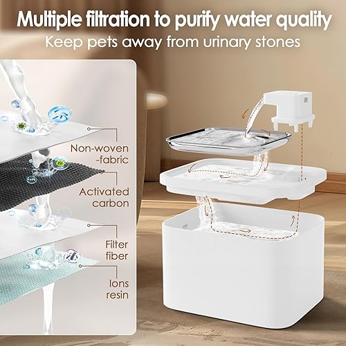 Miniatura 5 de Fuente de agua para gatos con bandeja de acero inoxidable, dispensador automático de agua de 4 L135 onzas para gatos, cuenco inalámbrico con pilas,