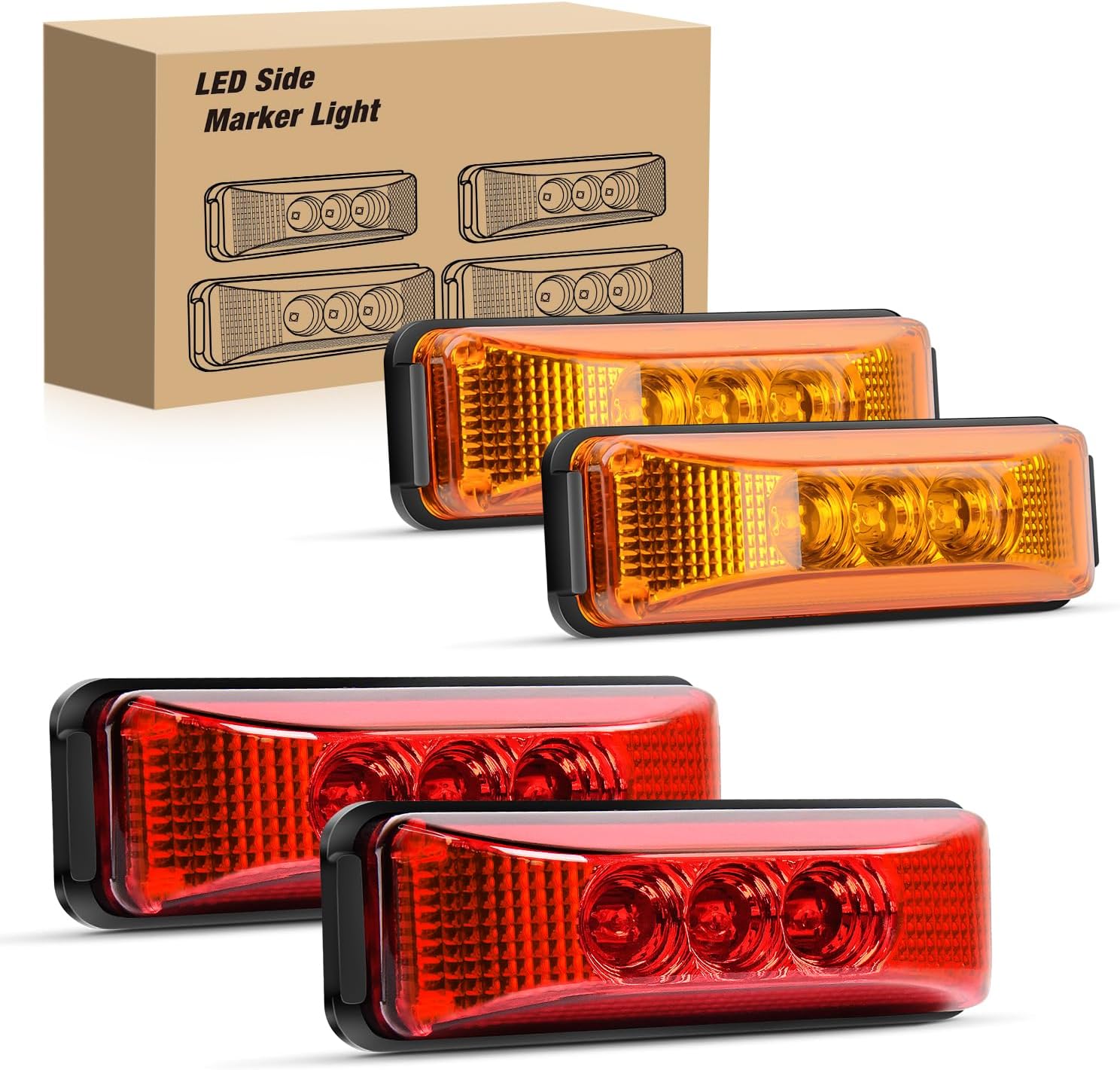 Nilight 4PCS 3.9 Inch 3 Led Truck Trailer Light Front Rear LED Side Marker Lights Clearance Indicator Lamp Waterproof Sealed Surface Mounted LED Marker Light