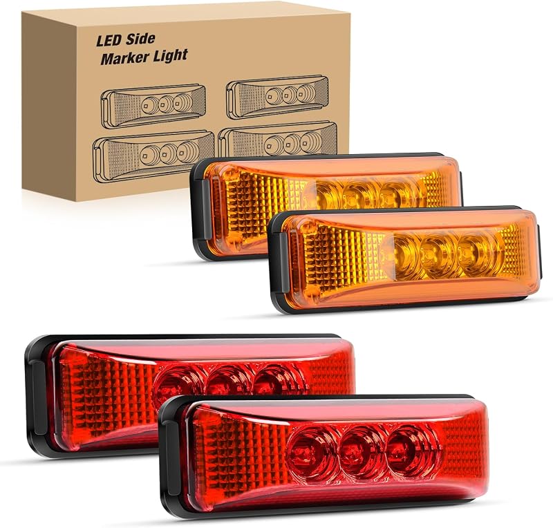 Luzes Laterais de Sinalização LED Nilight 3,9 Polegadas Âmbar/Vermelha para Reboque e Caminhão – 4 unidades