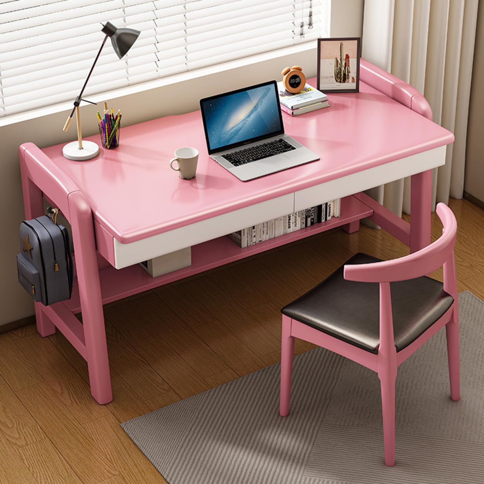 Modern Kids De with Sto Ders & Boohelf - 117 cm Pisanie i nauka De Drewniany Cuter Wortat do domowego biura i pokoju zabaw