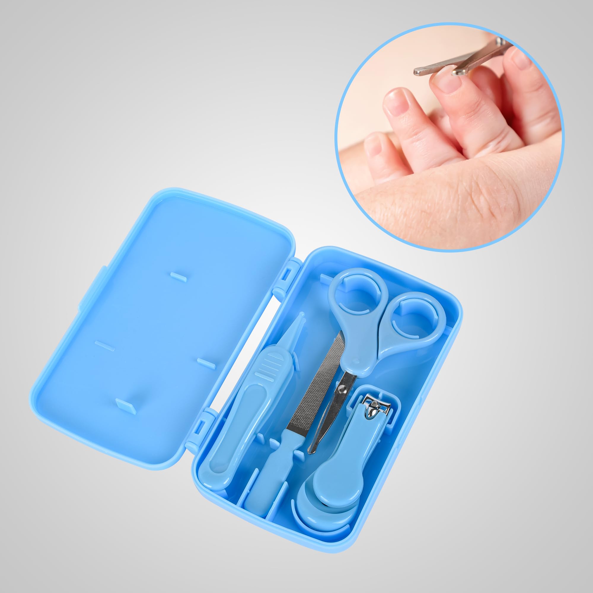 Bébé Soin des Ongles, Set 4-en-1 BLEU, Coupe-Ongles, Ciseaux à Ongles, Lime à Ongles, Pincettes | Toilettage Nouveau-né, Bébé et Enfant