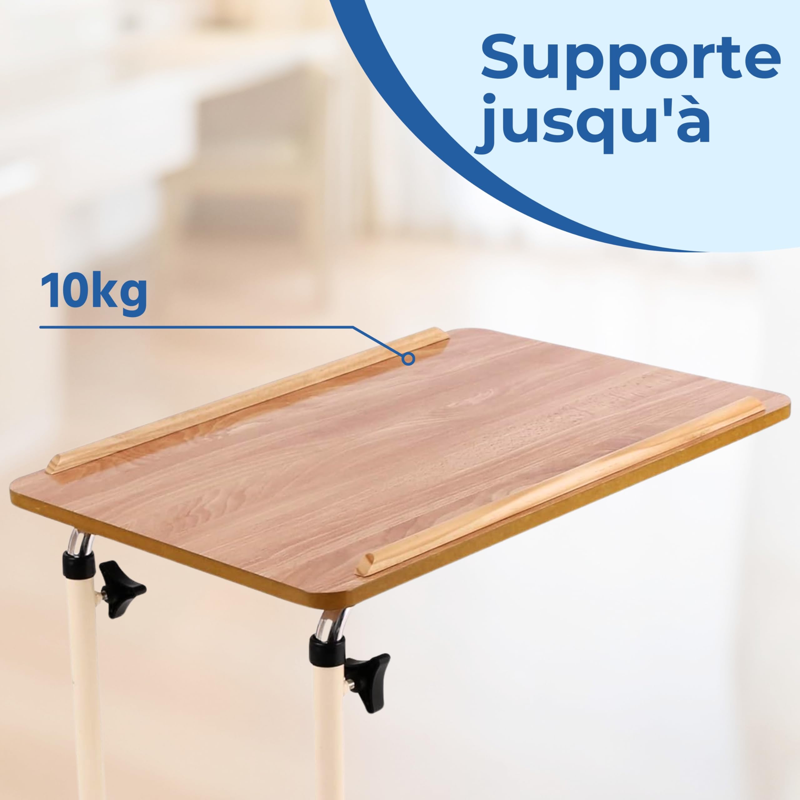 Days Overbed Table with Castors, Laptop Desk with Wheels, Bedside Table, Study Desk, Fully Adjustable Height and Angle, Laminated Top, Flat Packed