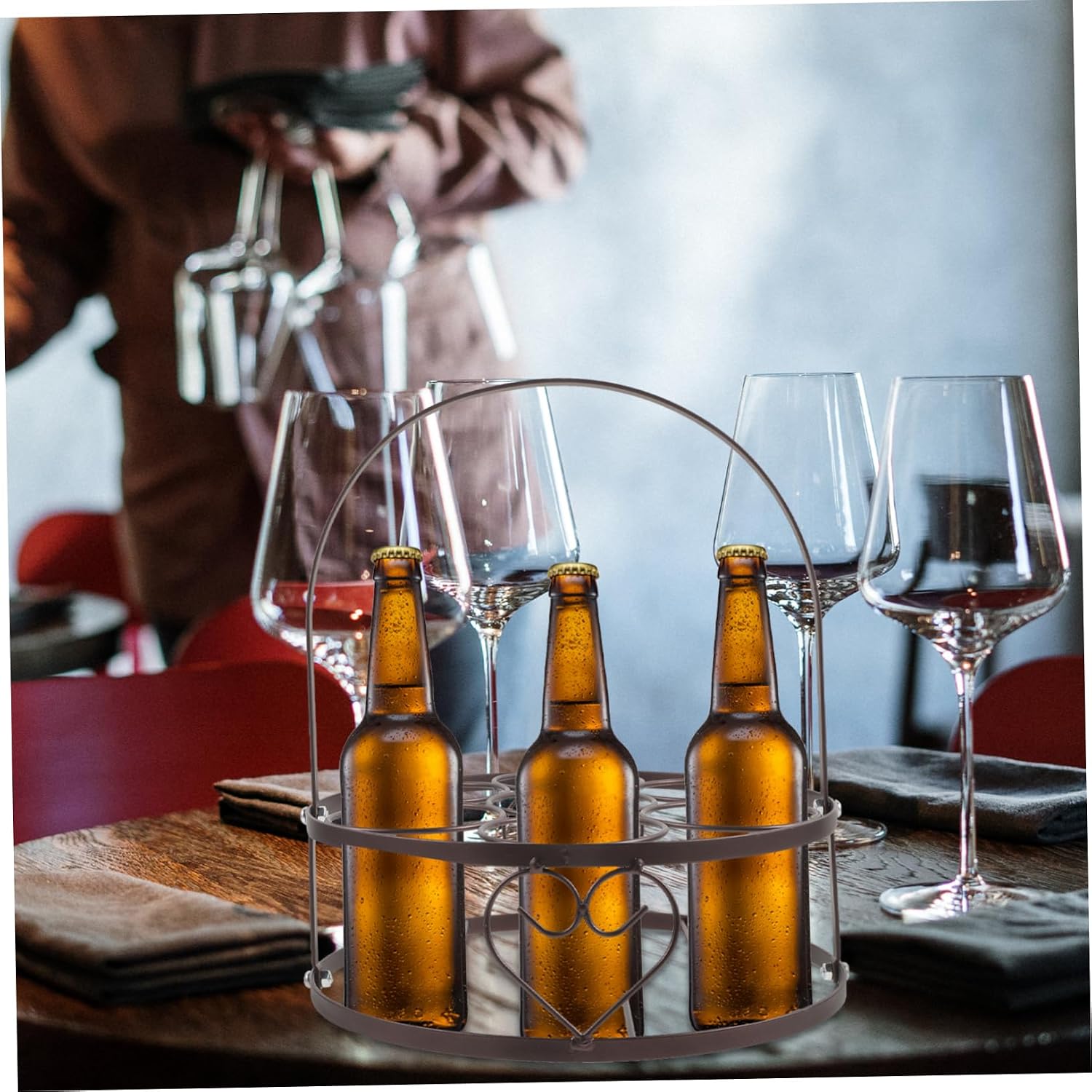 Alipis Stainless Steel Beer Holder Basket for 6 Bottles Portable Wine Bottle Rack for Bars and KTV Handheld Beer Storage Container Sturdy Design