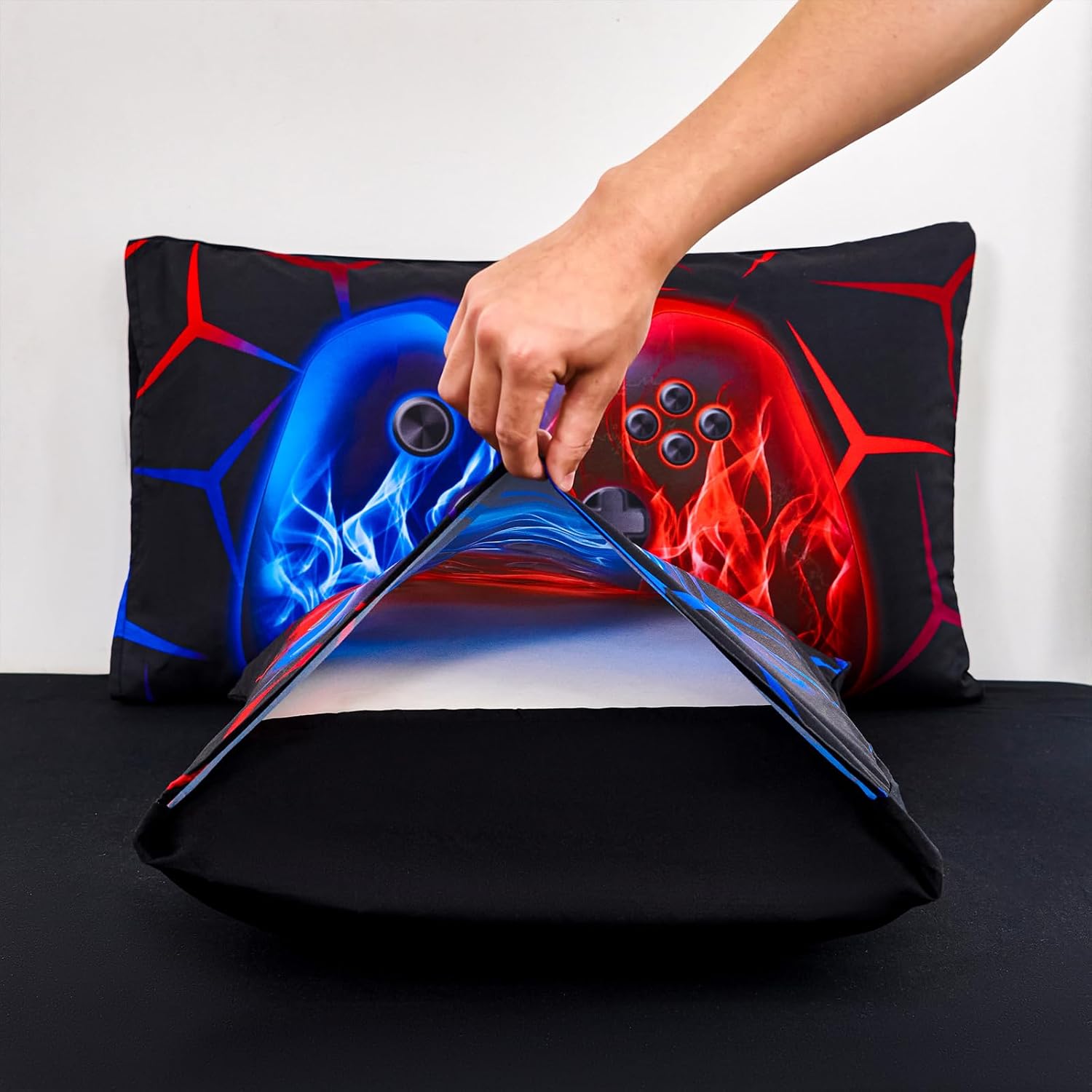 ZRNBAST 6-Piece Gamer Comforter Set Full Size Red and Blue Gaming Bedding Sets for Boys with Sheets Soft Fluffy Game Console Design Bed in a Bag (Red Blue, Full) - Image 8