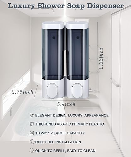 Miniatura 5 de RANKADO Dispensador de jabón de ducha de lujo para baño con bandeja, dispensador de champú y acondicionador sin taladros con cintas de montaje,