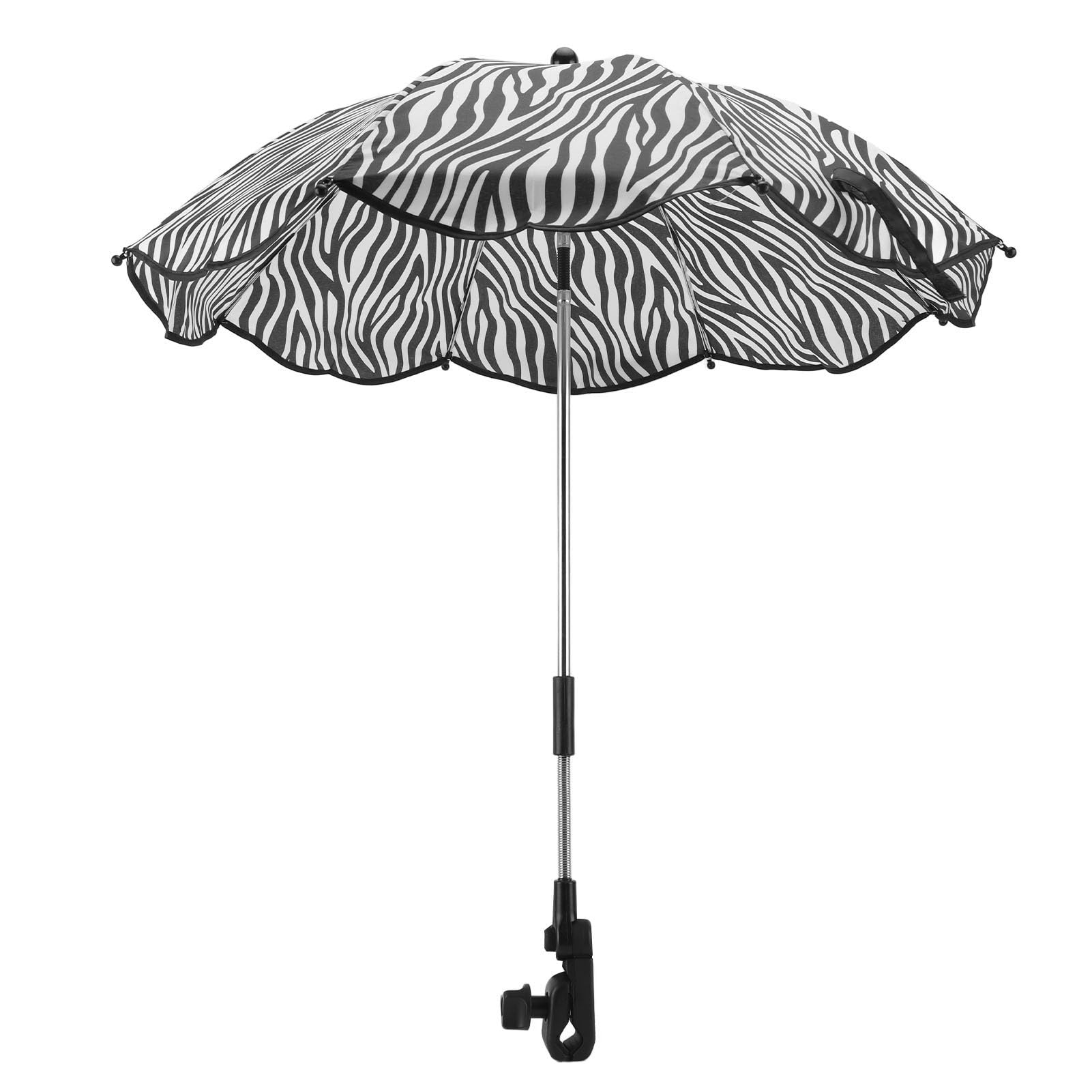 14-calowy Parasol do Wózka Dziecięcego, Uniwersalny Parasol do Wózka Dziecięcego z Zaciskiem, Regulowany w Zakresie 360 ​​stopni Parasol Ochronny do Wózka Dziecięcego, Składany (Pasek zebry)