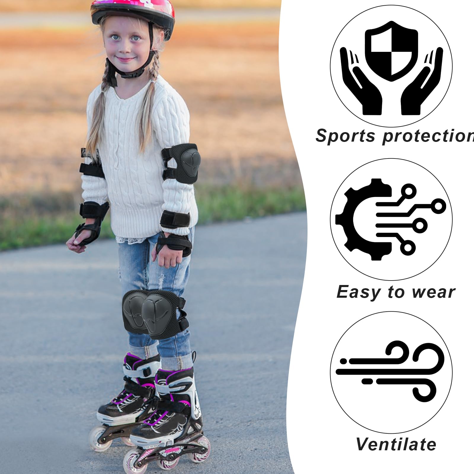 Protection Velo Enfant 3 ans Genouillères pour Enfants Ensemble de Protection Patins à Roulettes Coudières Protège-Poignets Noir