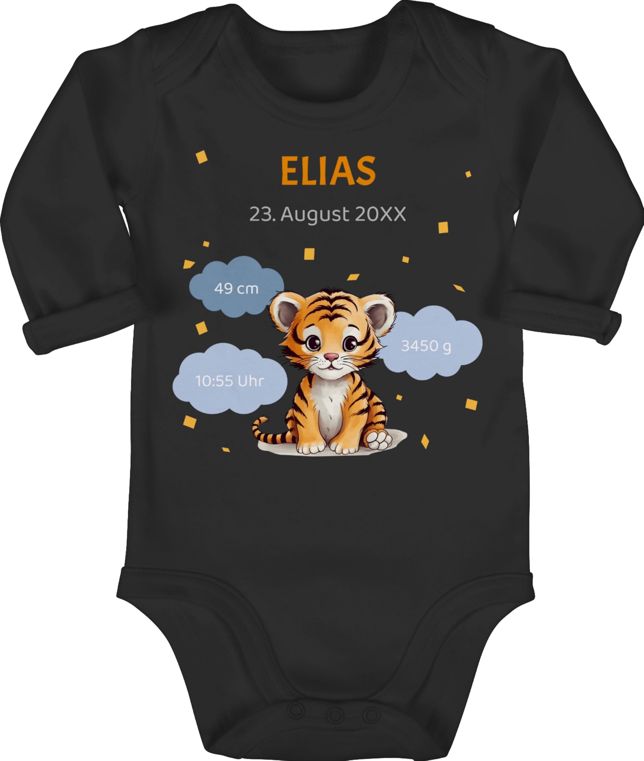 Geschenk mit Namen personalisiert by Shirtracer - Baby Body langarm Mädchen Junge - Geschenk personalisiert mit Geburtsdaten I Geschenke zur Geburt Daten