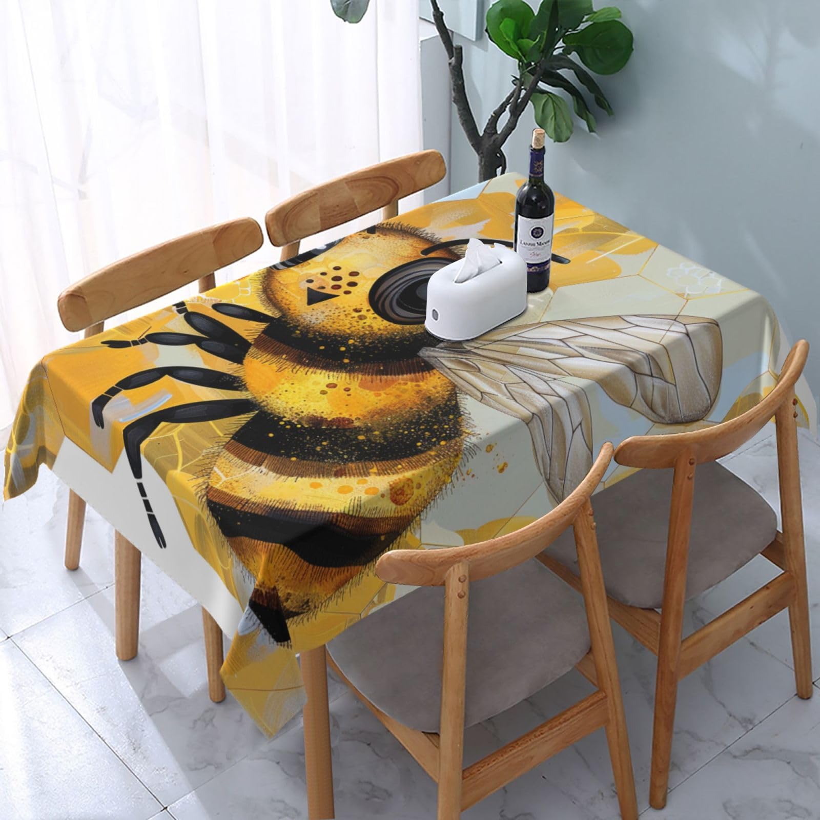 WPKJU Honey Bee Art Printed Tablecloth Water Resistant Table Cover Washable Rectangle Table Cloth for Tables 54x72 in