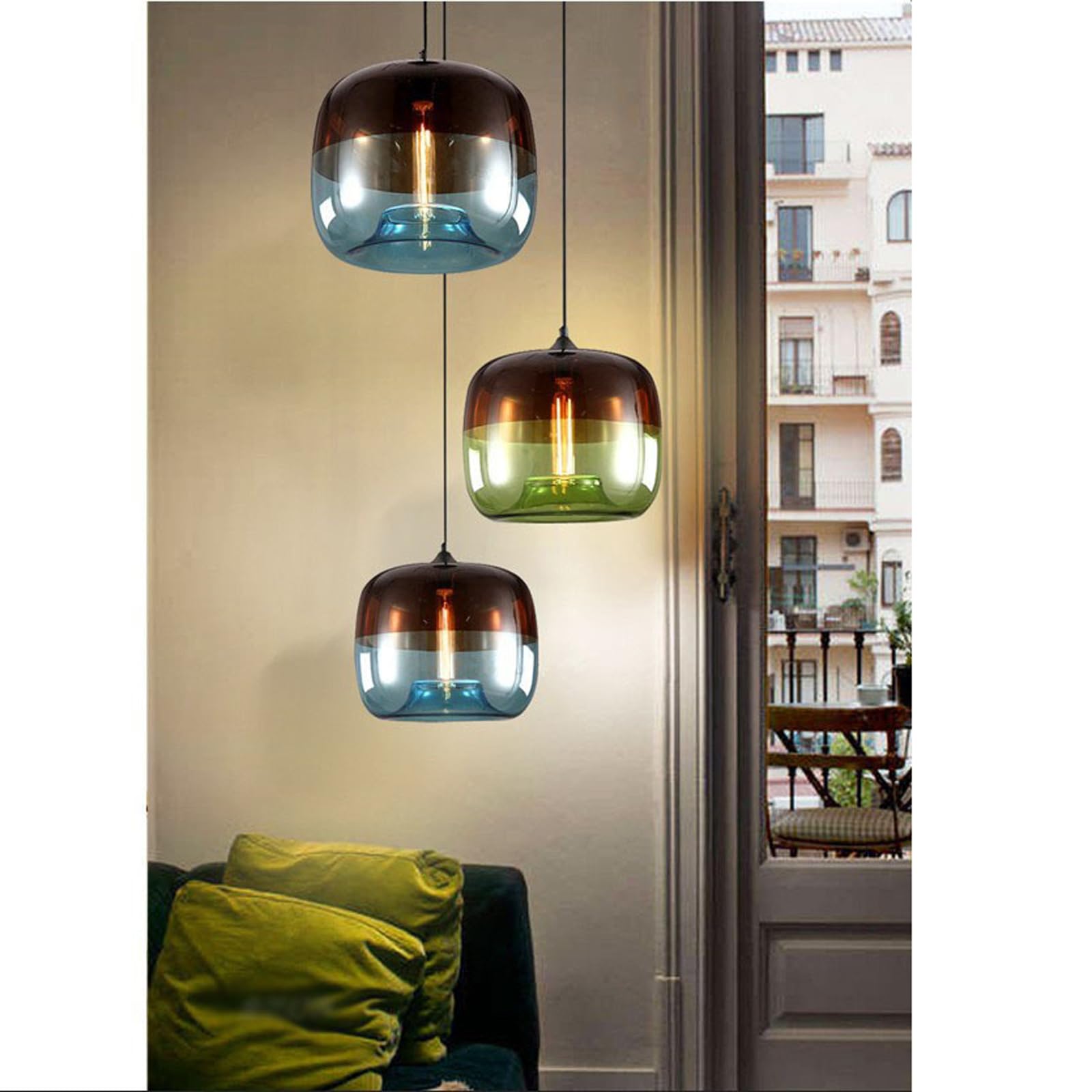 Moderne dubbele kleur glazen hanglamp Retro enkele kop kroonluchter Postmodern hangend plafondverlichting Verstelbaar snoer eilandlicht voor woonkamer