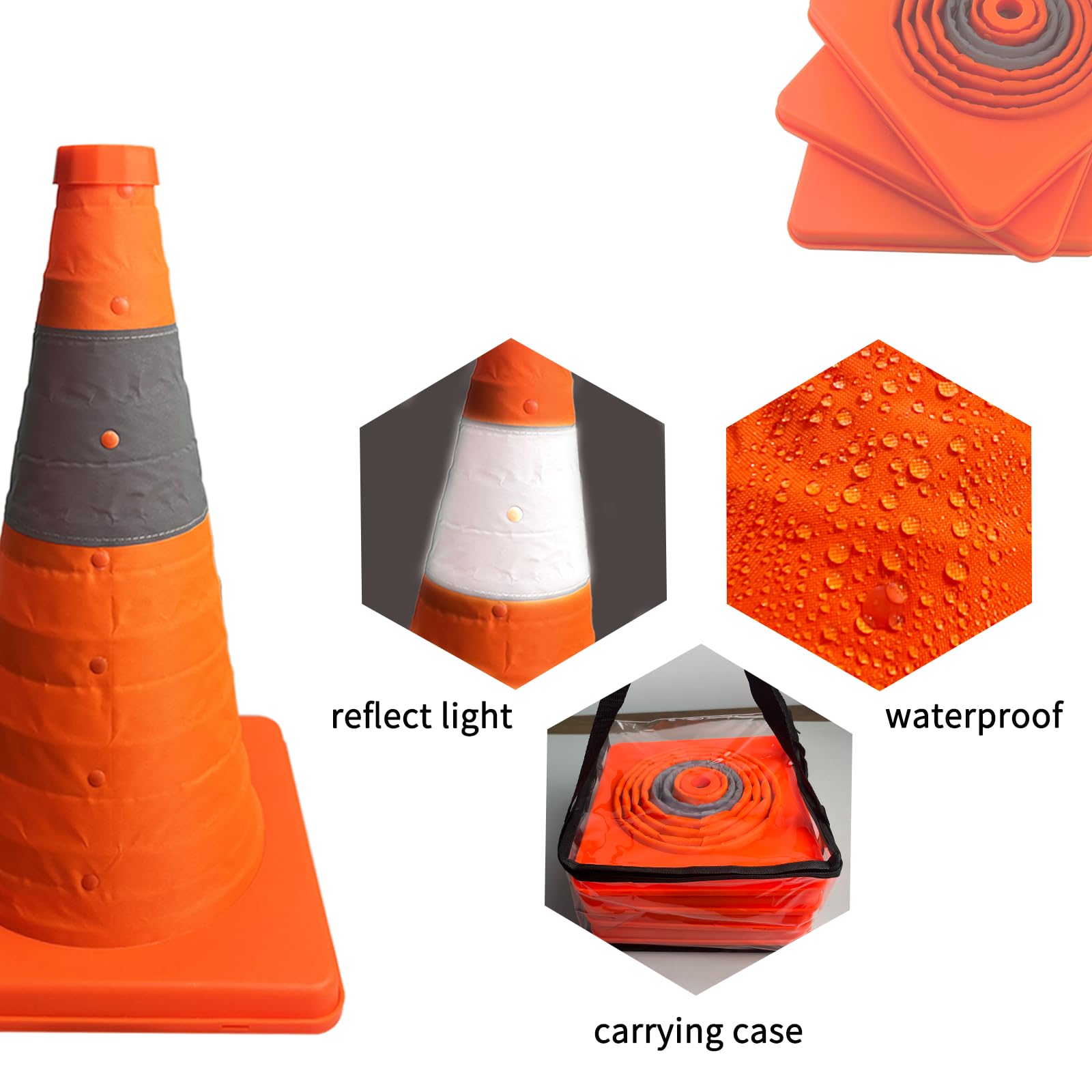15.7inch/40cm Foldable Traffic Cone, 4 Piece Pop up Reflective Warning Cone, Used for Temporary Parking Road Construction - Image 4