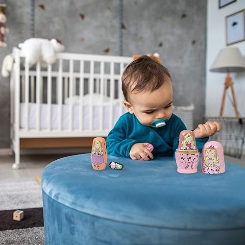 Miniatura 5 de HYCLES Muñecos de anidación ruso Matryoshka de madera apilables para niños, juguetes hechos a mano para niños, decoración de cumpleaños de Navidad,