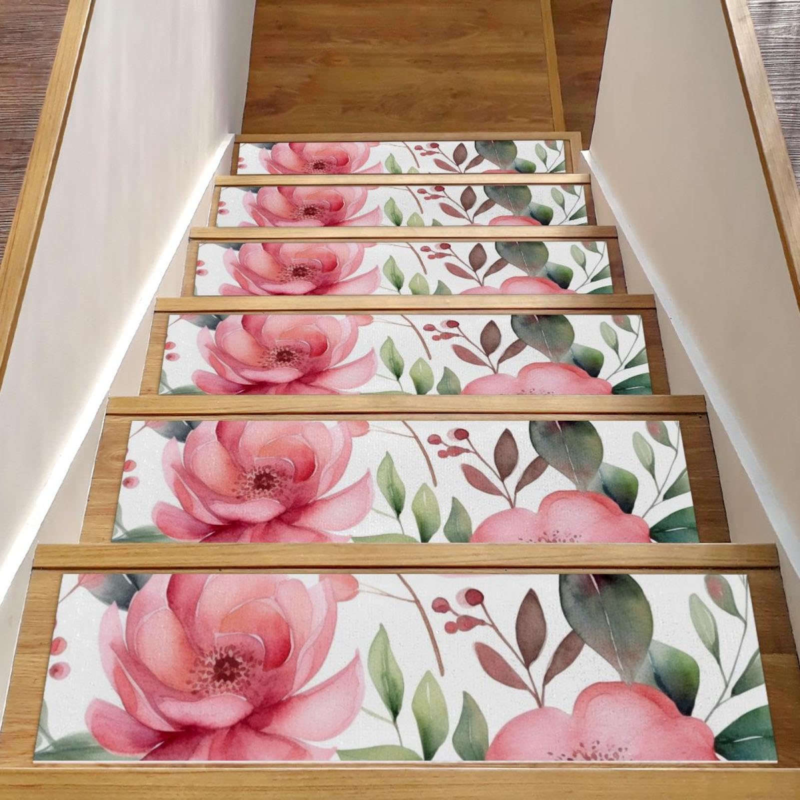 Tapis d'escalier antidérapants sécurité enfants animaux 15 pièces roses