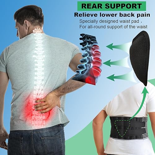 Miniatura 2 de Soporte de espalda para hernia de disco, alivio del dolor de espalda baja, tensión, cinturón de soporte lumbar ajustable, con 6 estancias y