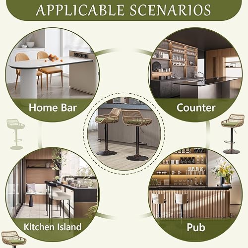 Miniatura 8 de Taburetes de bar modernos de ratán, taburetes de bar de lino para comedor, sillas de bar de cocina con asa y reposapiés, taburetes de pub con base