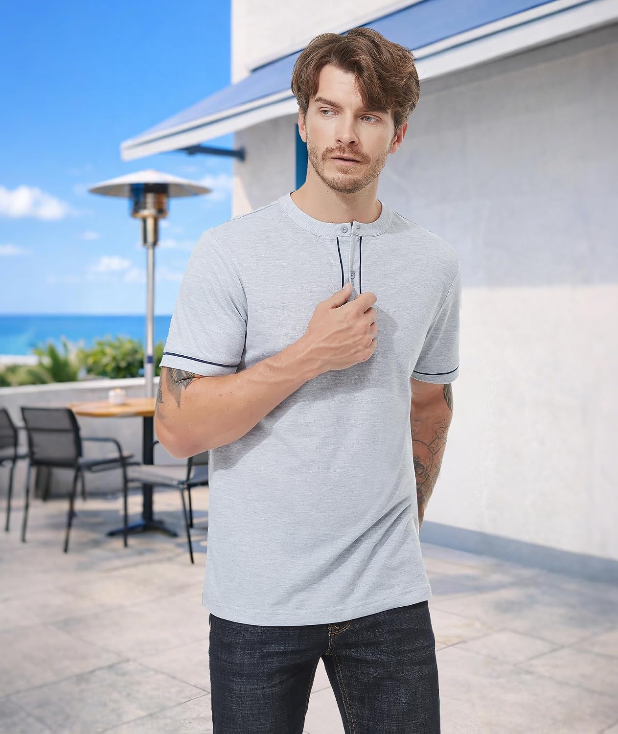 Men's Henley Short Sleeve Shirts Button Shirt Casual Fashion Soft Lightweight Vintage Regular Fit Summer T-Shirt Tops