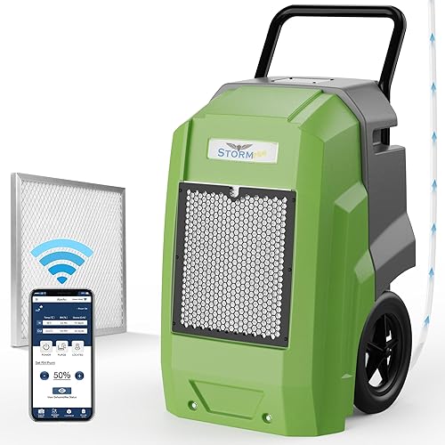 ALORAIR Deshumidificador comercial de 180 pintas con manguera de drenaje de bomba, deshumidificador inteligente Wi-Fi para sótano grande, espacio