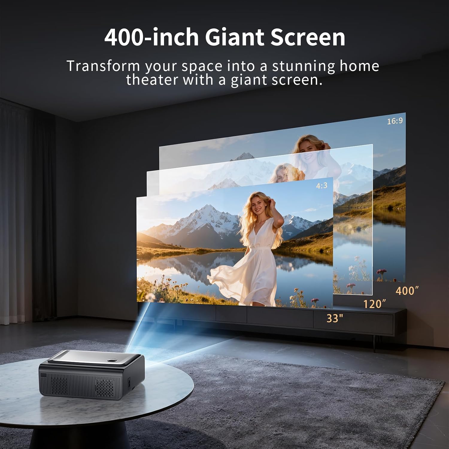 【Compatible with Netflix/High Brightness】Smart Projector with WiFi 6 and Bluetooth 5.3, 4K Outdoor Movie Projector with Auto Focus & Keystone, Dolby Audio, Portable Mini Proyector for Bedroom/Home