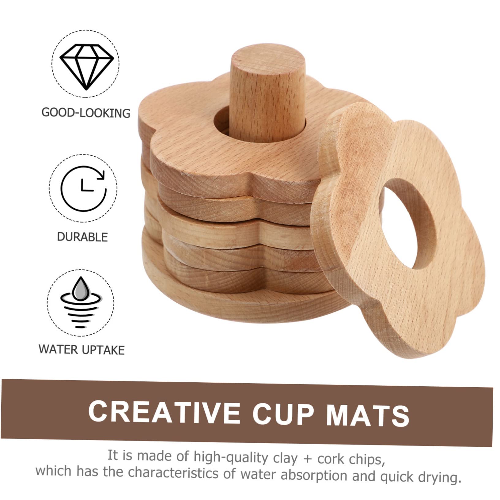Posavasos de Madera en Forma de Flor 7 Piezas Antideslizantes
