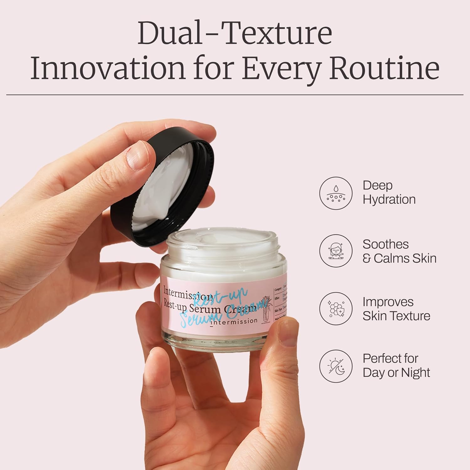 Intermission Rest-Up Serum Cream 2.36 fl oz – Serum + Cream Hybrid Moisturizer, CHEMOCICA™ 700,000 ppm, Hyaluronic Acid + Ceramide + Panthenol, Lightweight Hydration for Sensitive & Combination Skin - Image 5