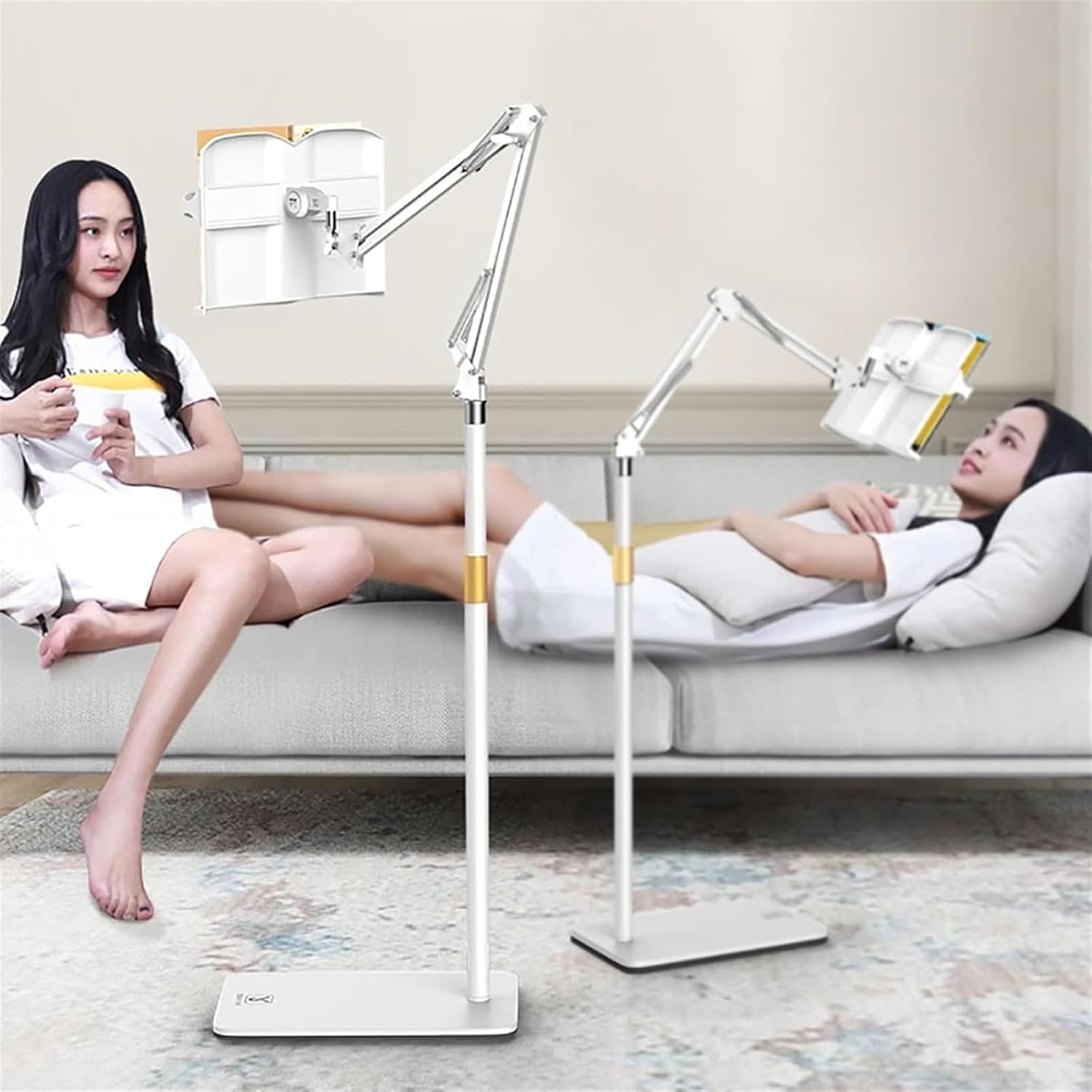 Floor Book Holder, Adjustable Height & Angle Book Stand for Bedside - Foldable Floor Holder with 360° Rotating Ball Adjustment | for Desk, Bed, Couch, Office