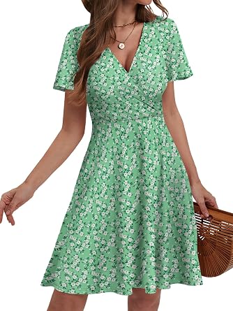 MixShe Sundresses for Women 2026 Floral Summer Elegant Beach Classy Fashion Casual Outfit Plus Size Mint Floral Medium