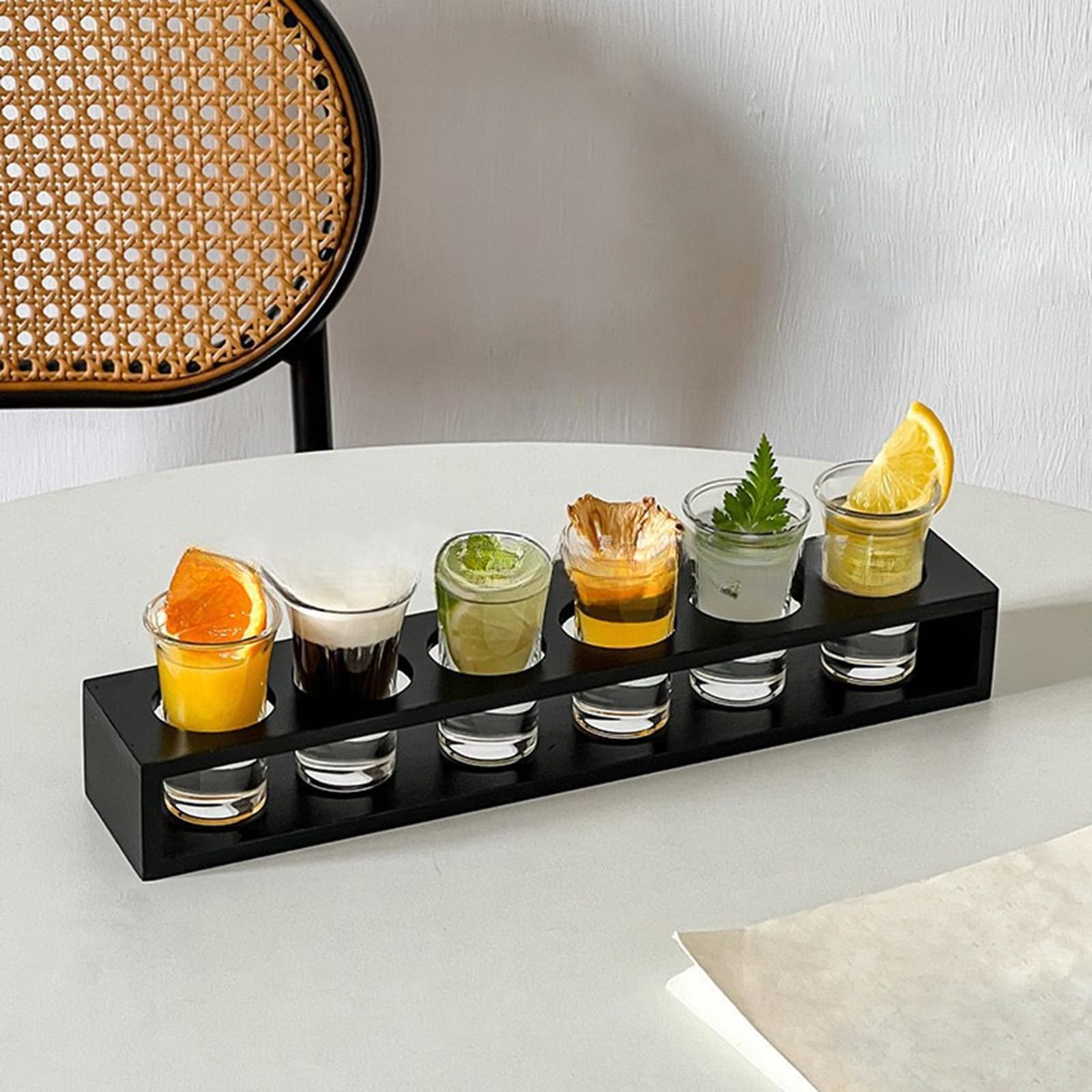 Vasos de chupito de vidrio para vodka, whisky, tequila, espressos, licores (negro, 6 piezas)