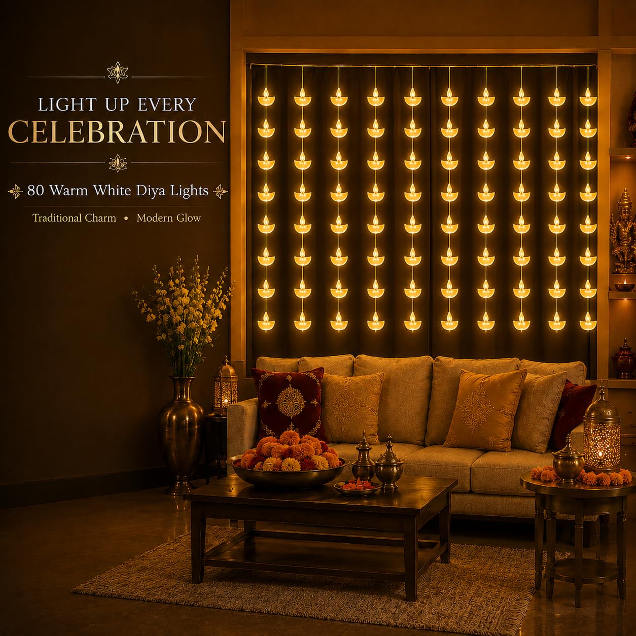 Diya Fairy Lights - 80 LED String Lights -2