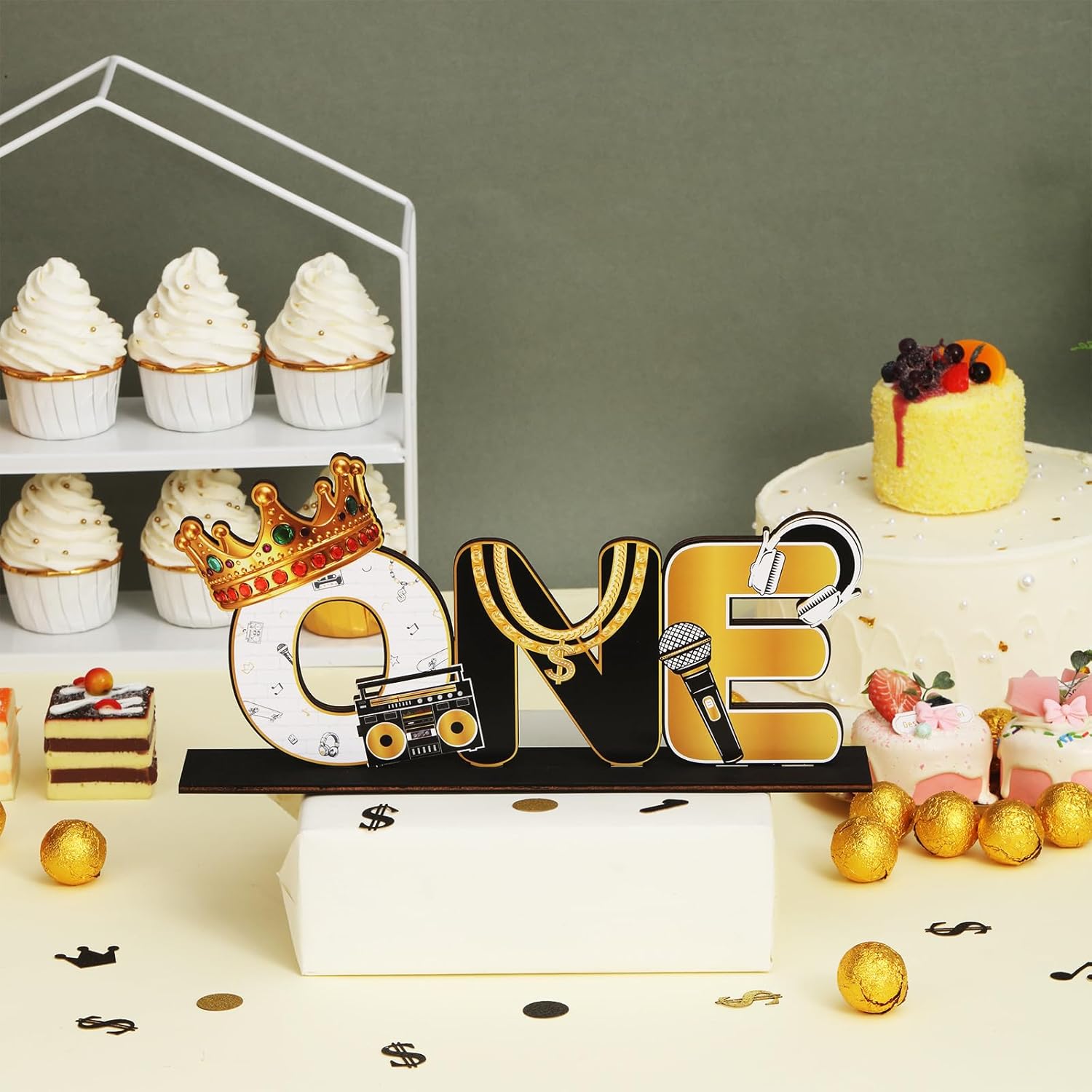 The Notorious One Birthday Decorations, Notorious One Sign for Table Centerpieces, the Big One Hip Hop 1st Black Gold One Letter Sign for Boys First Birthday Table Decorations