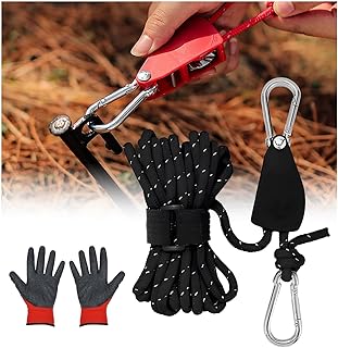 4/5m Portable Adjustable Fix Camping Rope,Portable Adjustable Fix Tent High Strength Fast Release Pulley Camping Rope,Tent Tarps Camping Rope with Ratchet Pulley for Canopy Shelter